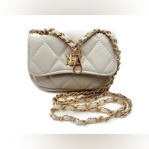 Badgley Mischka Mini Purse w/ Crossbody Strap & Clip Off White